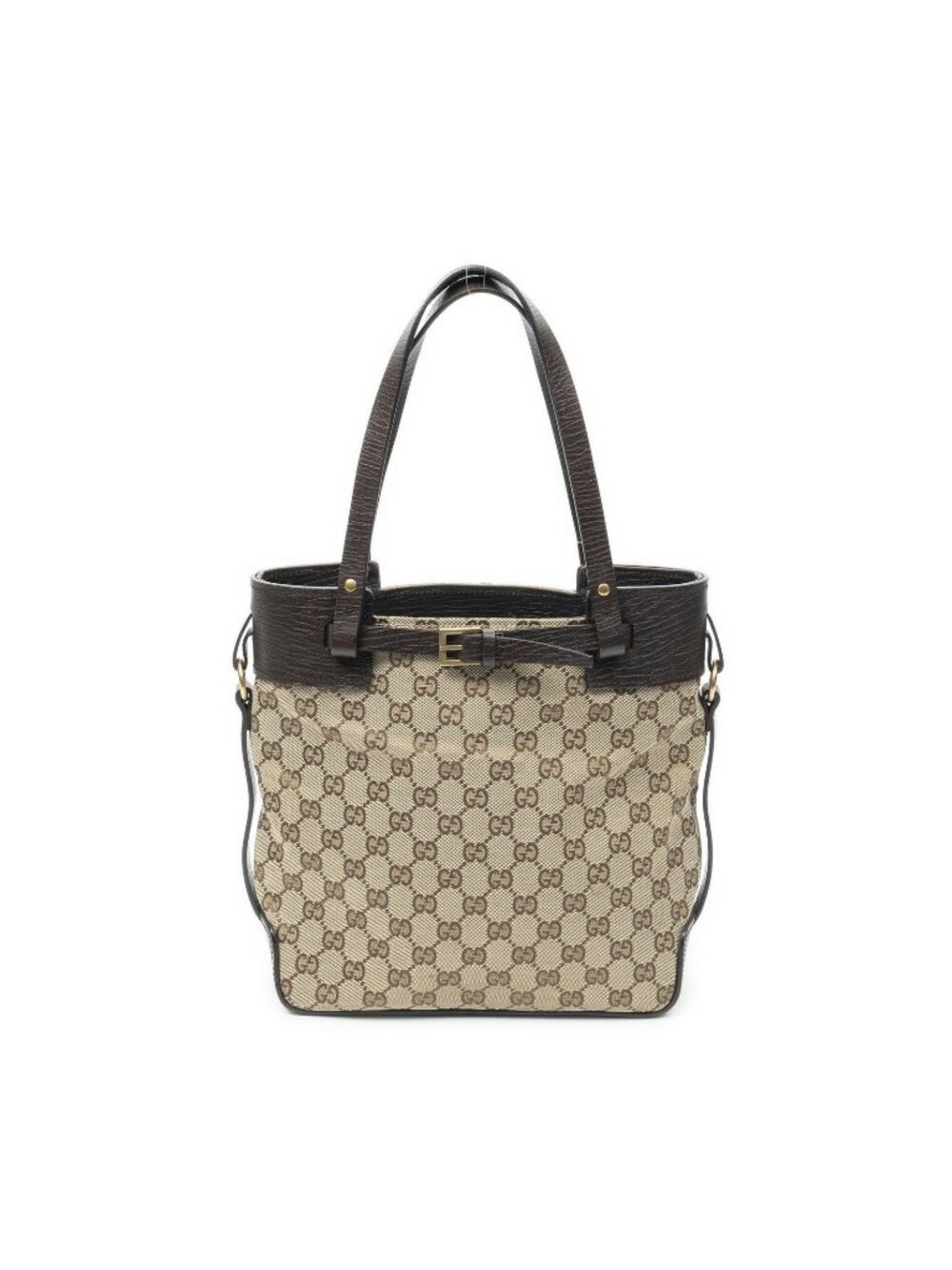 Gucci Tall Belt Tote Bag Brown Beige GG Canvas